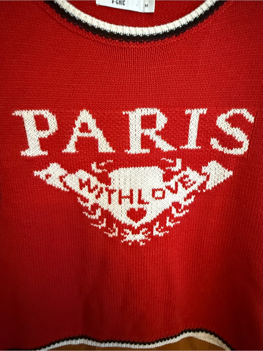 V-Chic Red Paris With Love Graphic Knit Sweater Size M - Picture 4 of 6
